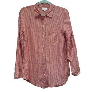 Gap Linen Boyfriend Shirt Small Red Striped Button Down Lightweight Beach Cover